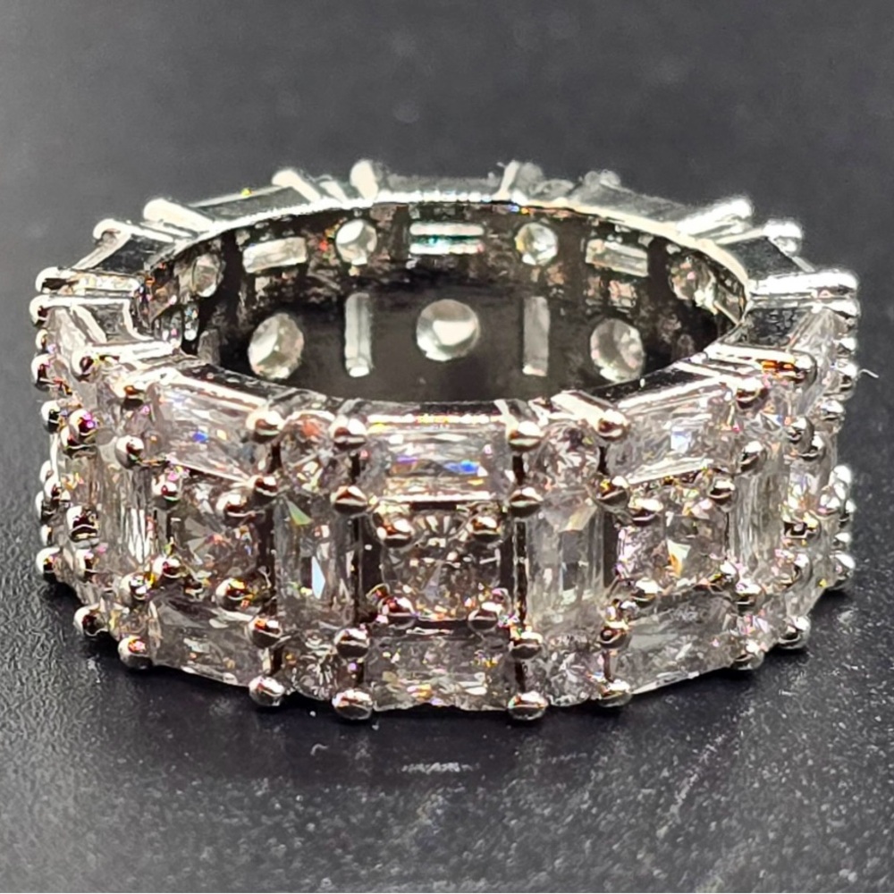 Intricate Sterling Silver Eternity Ring with Brilliant Cut EZ Diamonds